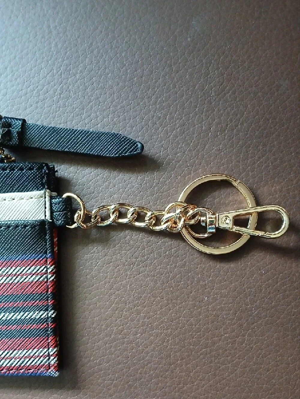Steve Madden Red Black White Plaid Cardholder with Gold Keyring